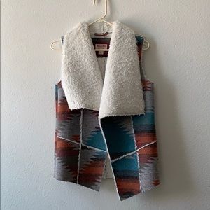 Aztec print fleece lined tier front vest